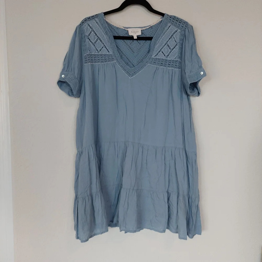 bohme Light Blue Crochet-Trim Mini Dress